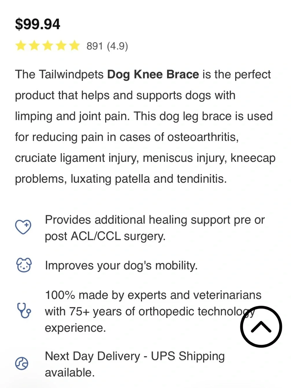 Tailwind Black Knee Brace for Dogs - Cruciate Support with Orthopedic Harness